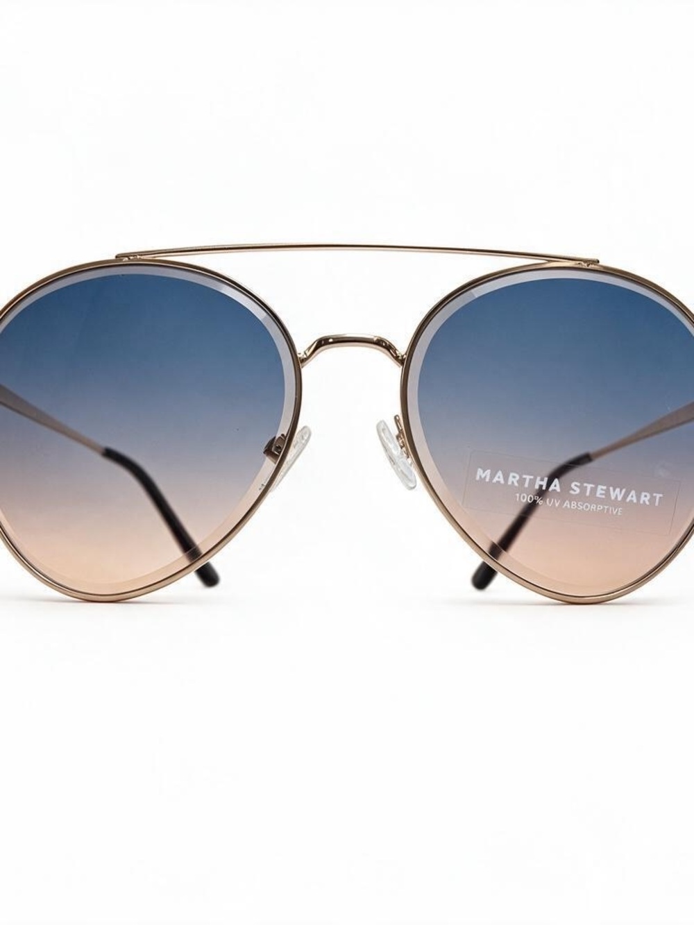 Martha Stewart Gold-Frame Aviator Sunglasses with Blue-to-Brown Gradient Lenses